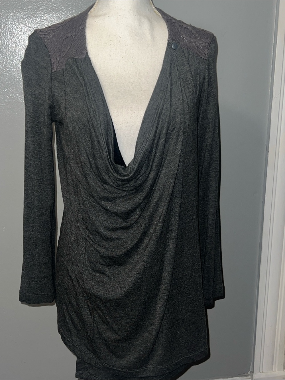 Women’s Charcoal Draped Cowl Neck Long Sleeve Jacket